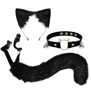5857 3 Pcs Cat Ears And Tail, Faux Fur Wolf Ear Headband